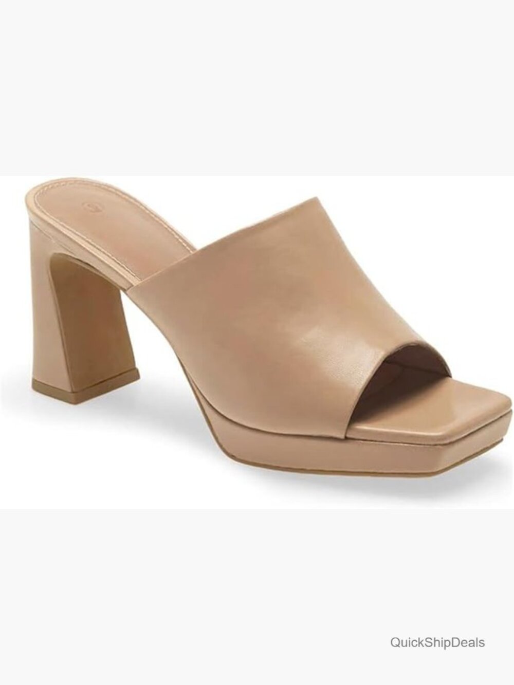 Platform Chunky Heels Mules Square Open Toe High Heeled Sandals Slip On Slides